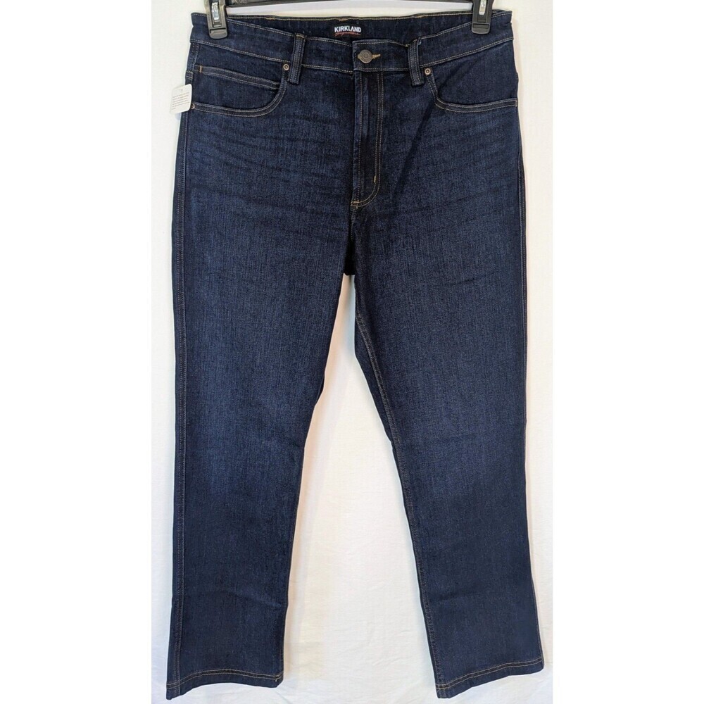Kirkland Signature Men's Straight Fit Blue Jeans 36x32 Dark Wash Indigo